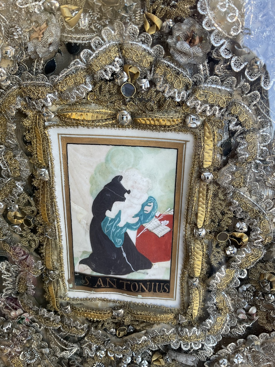Paire de Monstrances -Reliquaires « S.JOANNES NEP.-S.ANTONIUS »Bois sculpté, doré, XVIIIème-photo-1