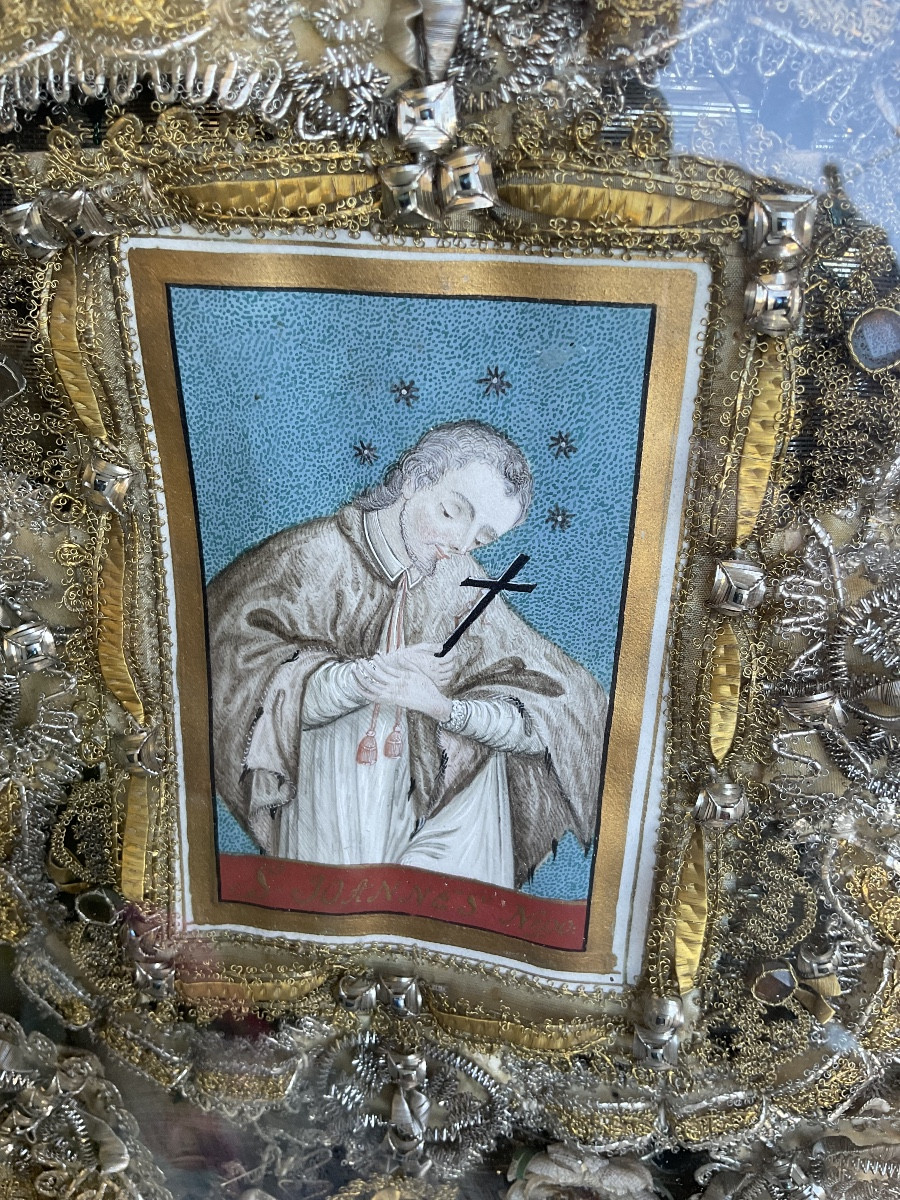 Paire de Monstrances -Reliquaires « S.JOANNES NEP.-S.ANTONIUS »Bois sculpté, doré, XVIIIème-photo-2