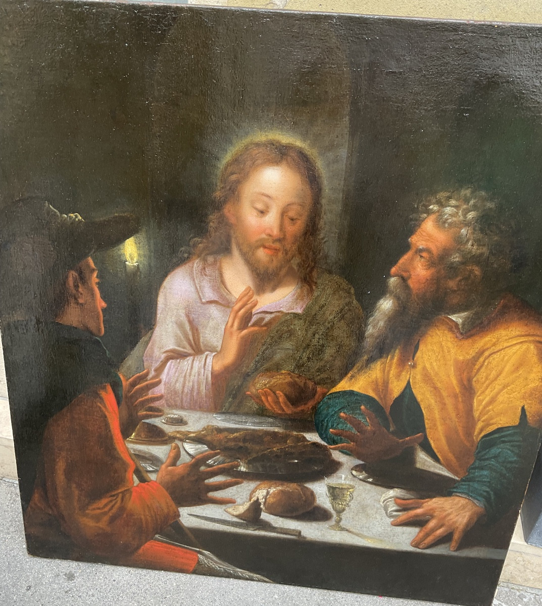 Painting, Two Disciples Recognize The Resurrected Jesus Christ (emmaus Pilgrimage), Late 17th Century-photo-2