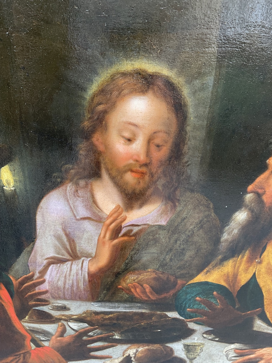 Painting, Two Disciples Recognize The Resurrected Jesus Christ (emmaus Pilgrimage), Late 17th Century-photo-3
