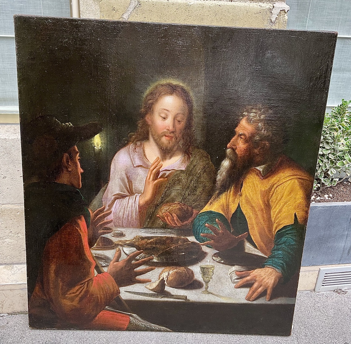 Painting, Two Disciples Recognize The Resurrected Jesus Christ (emmaus Pilgrimage), Late 17th Century