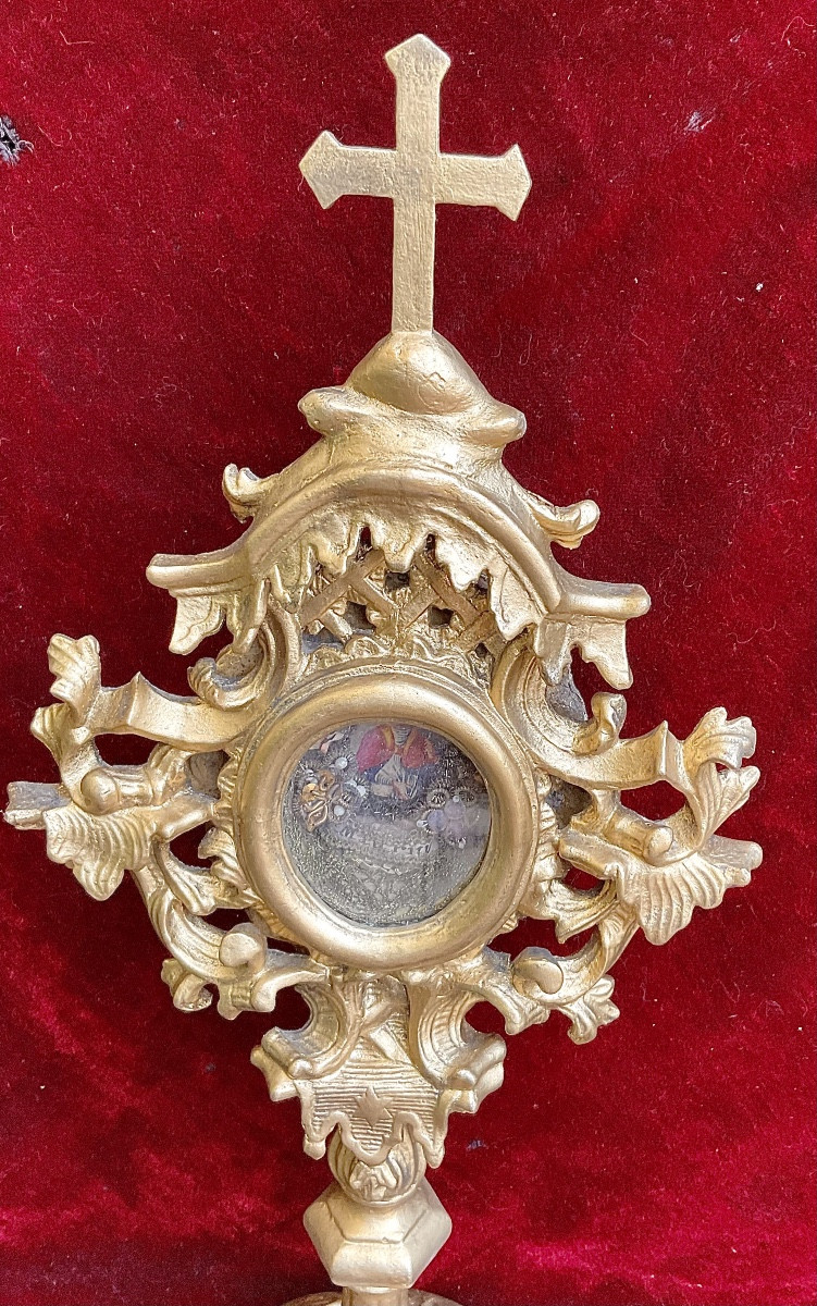 Monstrance Reliquaire « S. Mauricy M. » ,Bois sculpté et doré , Tirol de Sud, XVIIIe siècle -photo-1