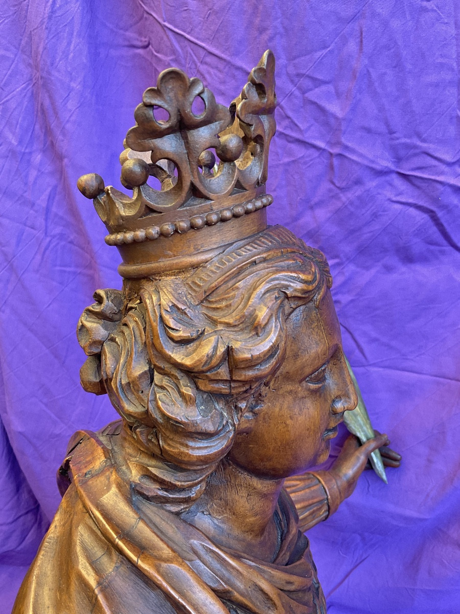 Buste - Reliquaire de Catherine d’Alexandrie , Bois sculpté, Allemagne , début  VIIIe Siècle -photo-3