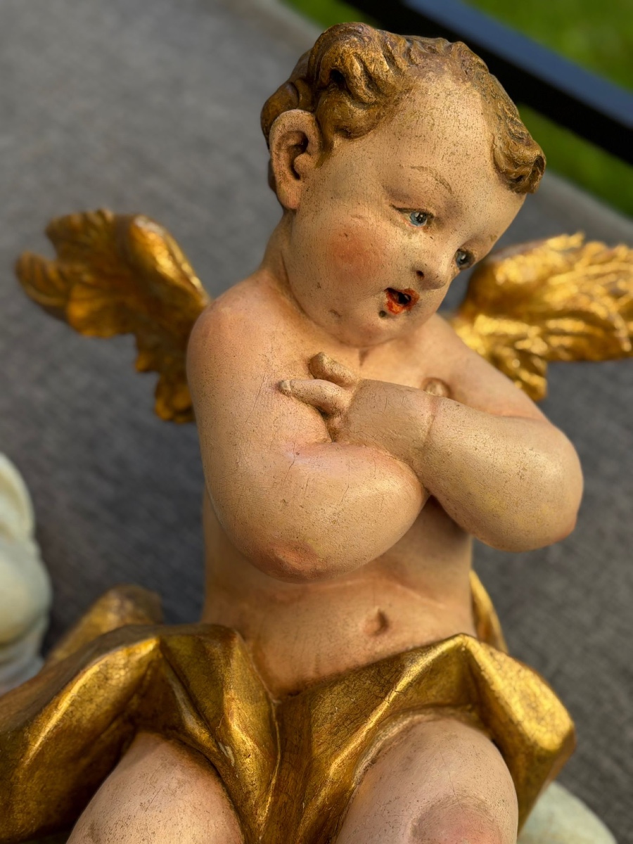 Paires des Anges Baroques, Bois Sculptés et Polychrome ,Allemagne de Sud ( Munich), XVIIIe-photo-2
