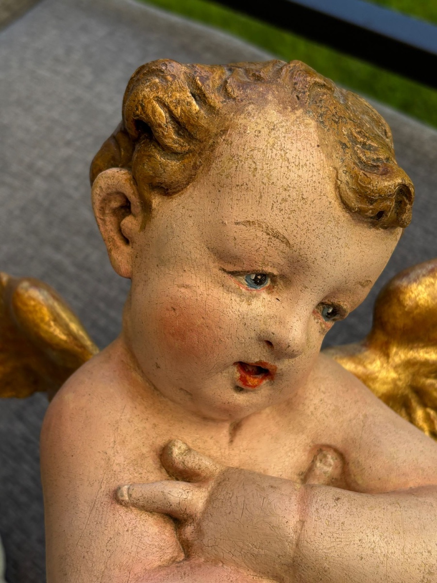 Paires des Anges Baroques, Bois Sculptés et Polychrome ,Allemagne de Sud ( Munich), XVIIIe-photo-3