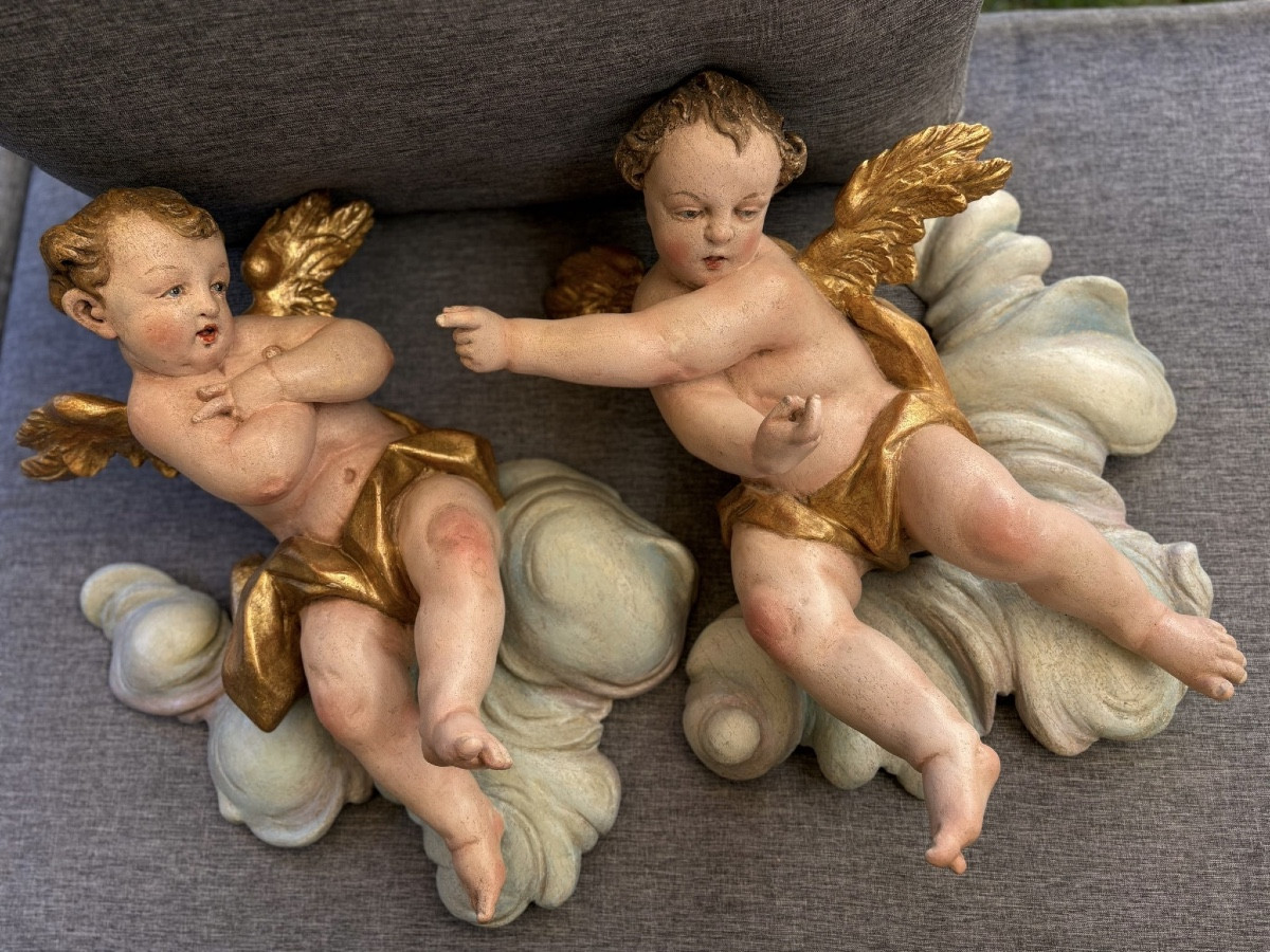 Paires des Anges Baroques, Bois Sculptés et Polychrome ,Allemagne de Sud ( Munich), XVIIIe-photo-6
