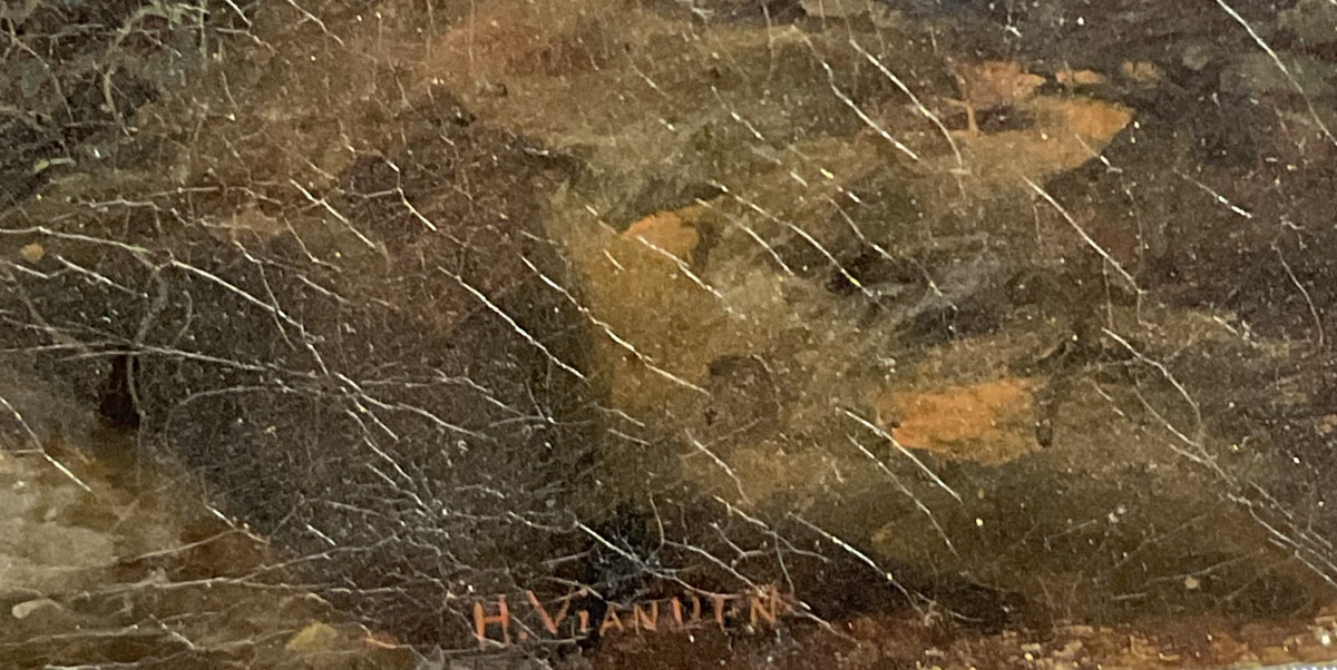 Painting: Monk In Prayer In A Cloister, Signed “h. Vianden”, Late 19th Century -photo-1