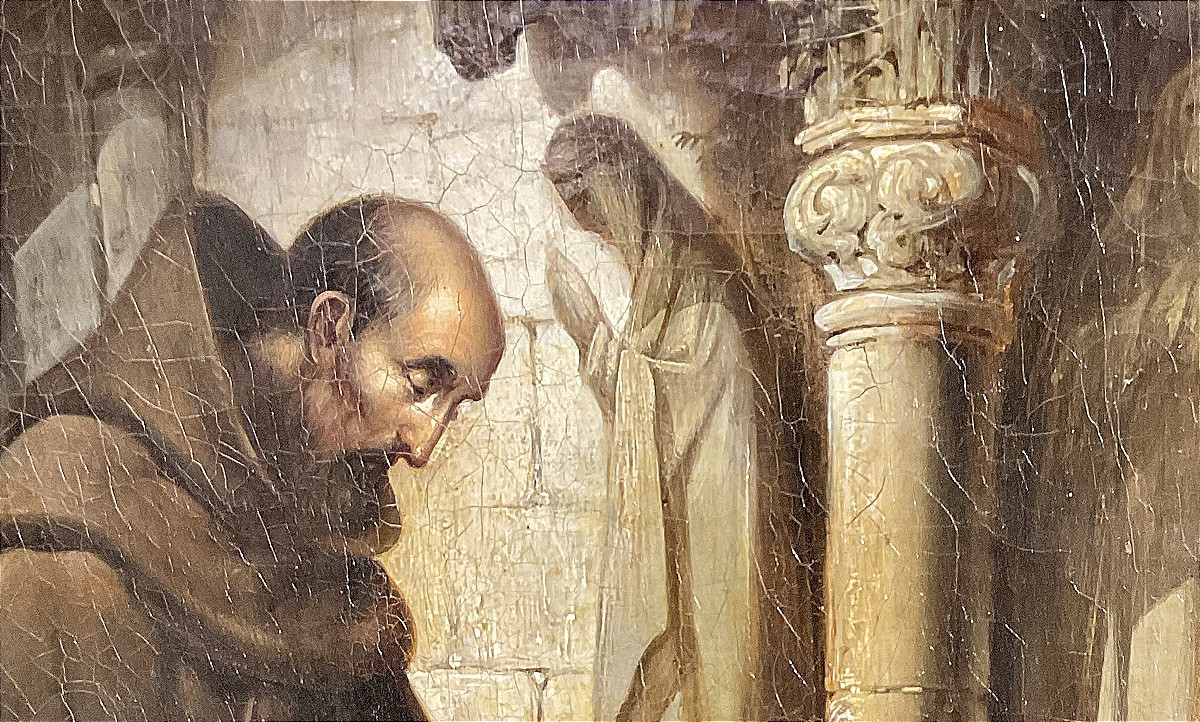 Painting: Monk In Prayer In A Cloister, Signed “h. Vianden”, Late 19th Century -photo-5