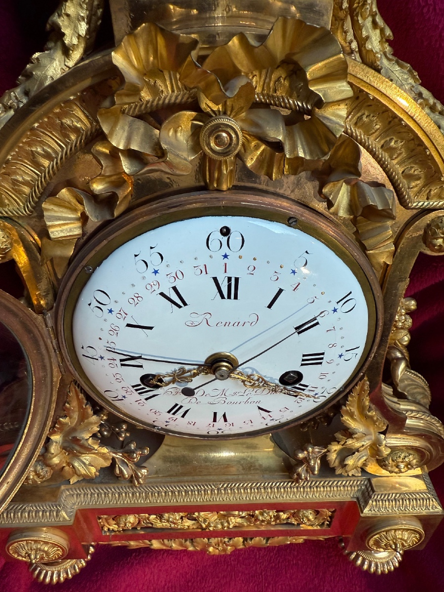 Gilt Bronze Clock "fox, Clockmaker To His Highness The Duke Of Bourbon" Louis XVI Period-photo-2