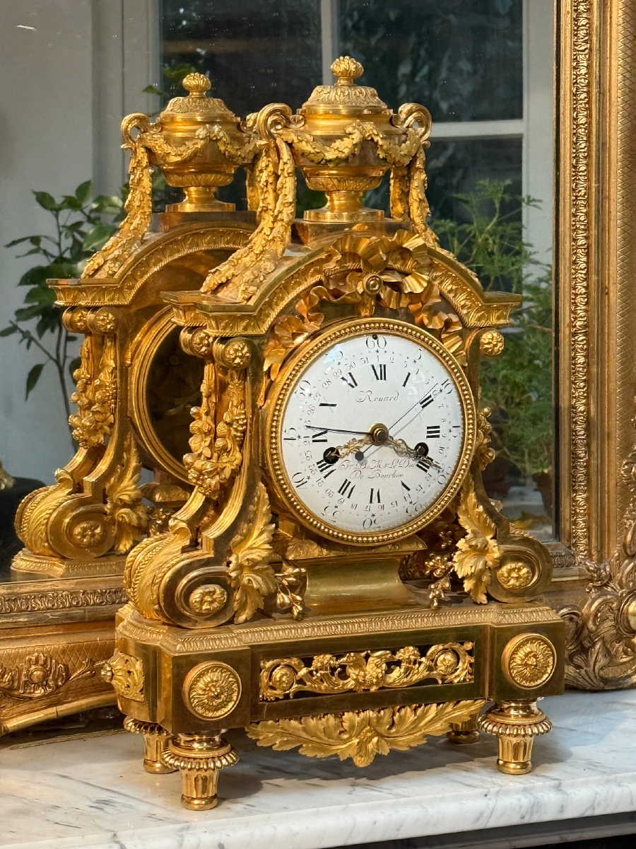 Gilt Bronze Clock "fox, Clockmaker To His Highness The Duke Of Bourbon" Louis XVI Period-photo-6