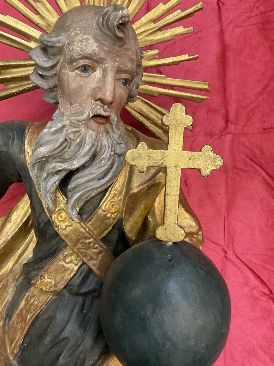 Father God, Carved In The Round From Wood, Polychrome And Gilded, Austria, 18th Century -photo-2