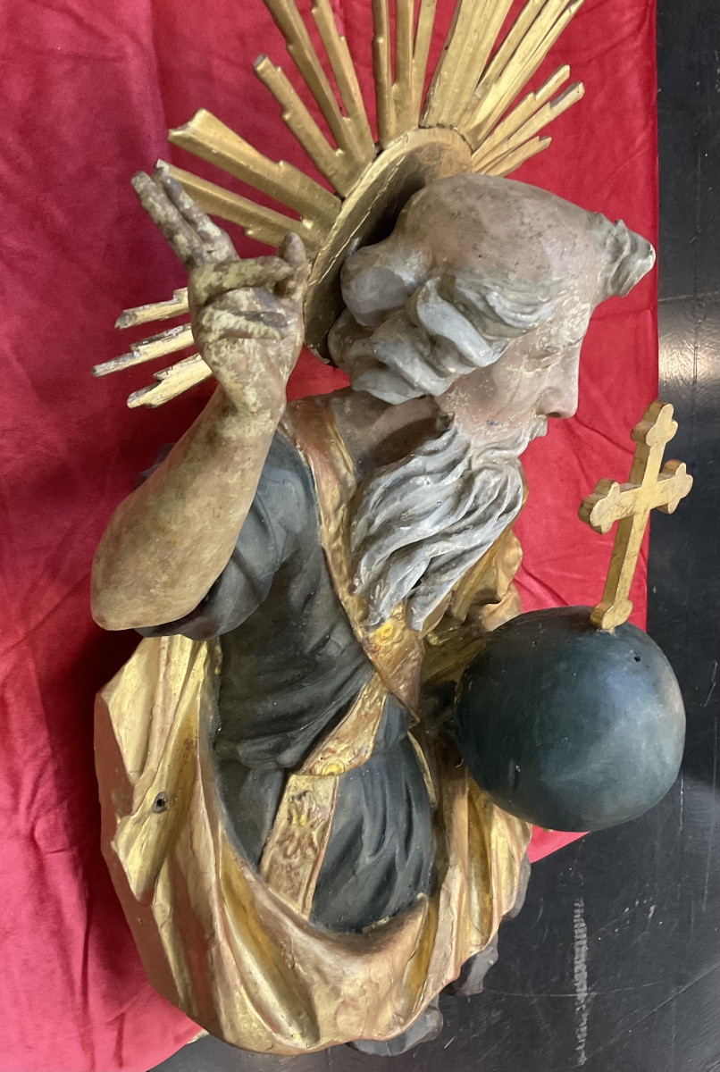 Father God, Carved In The Round From Wood, Polychrome And Gilded, Austria, 18th Century -photo-4