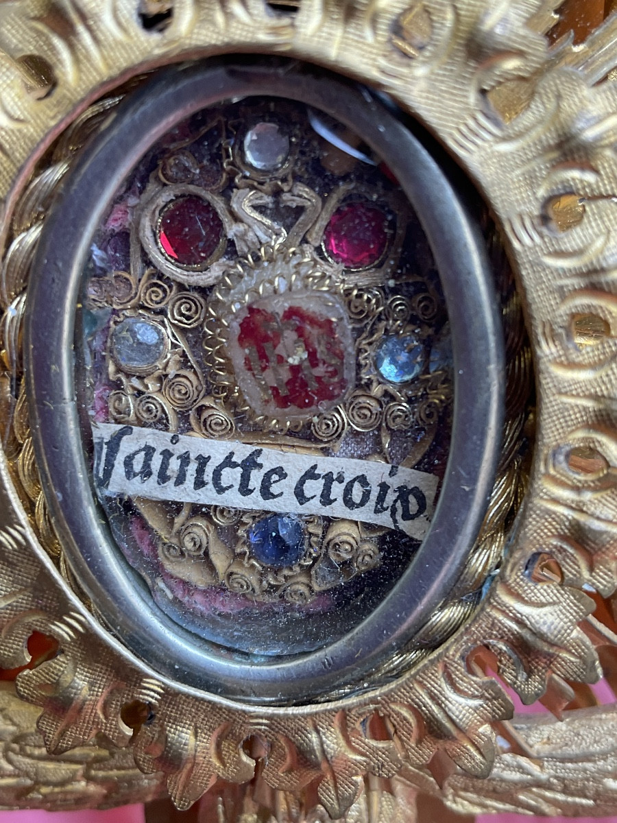 Monstrance - Reliquaire ( de la Vraie Croix ) en Laiton à Décor Outil de la Passion, Fin XVIIIe-photo-3