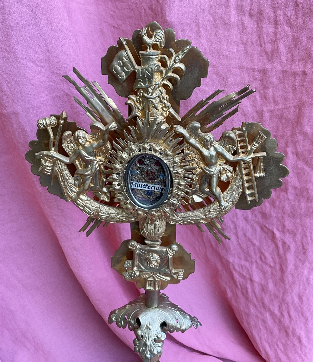 Monstrance - Reliquaire ( de la Vraie Croix ) en Laiton à Décor Outil de la Passion, Fin XVIIIe-photo-1