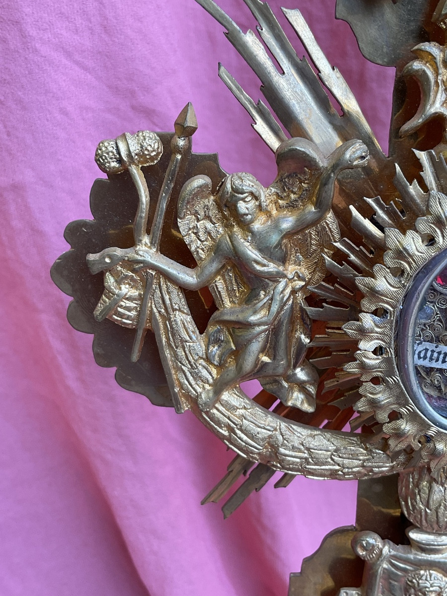 Monstrance - Reliquaire ( de la Vraie Croix ) en Laiton à Décor Outil de la Passion, Fin XVIIIe-photo-3