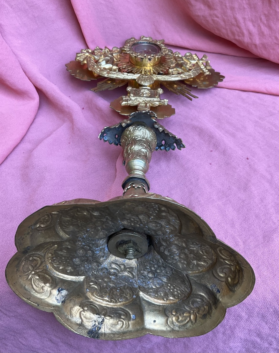 Monstrance - Reliquaire ( de la Vraie Croix ) en Laiton à Décor Outil de la Passion, Fin XVIIIe-photo-5