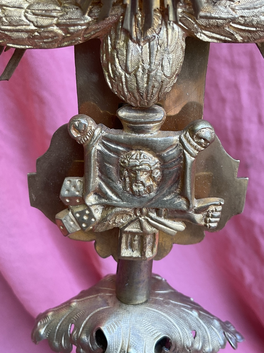 Monstrance - Reliquaire ( de la Vraie Croix ) en Laiton à Décor Outil de la Passion, Fin XVIIIe-photo-6