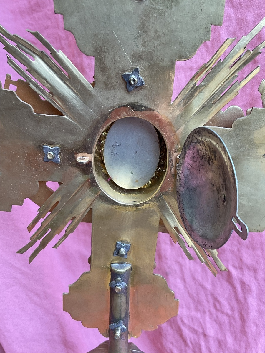 Monstrance - Reliquaire ( de la Vraie Croix ) en Laiton à Décor Outil de la Passion, Fin XVIIIe-photo-8