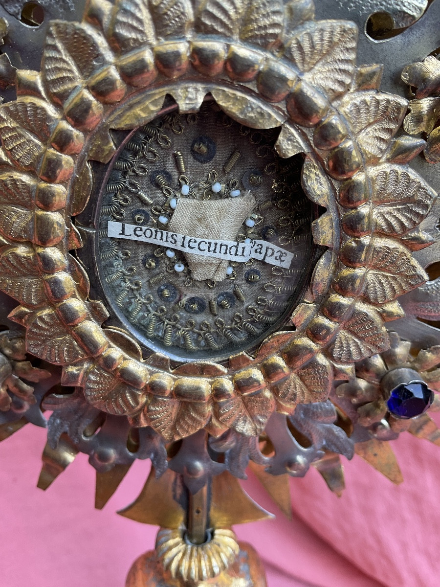 Monstrance- Reliquaire Du Pape Léon II, en Mètal argenté et doré, Autriche début XIXeme siècle -photo-2