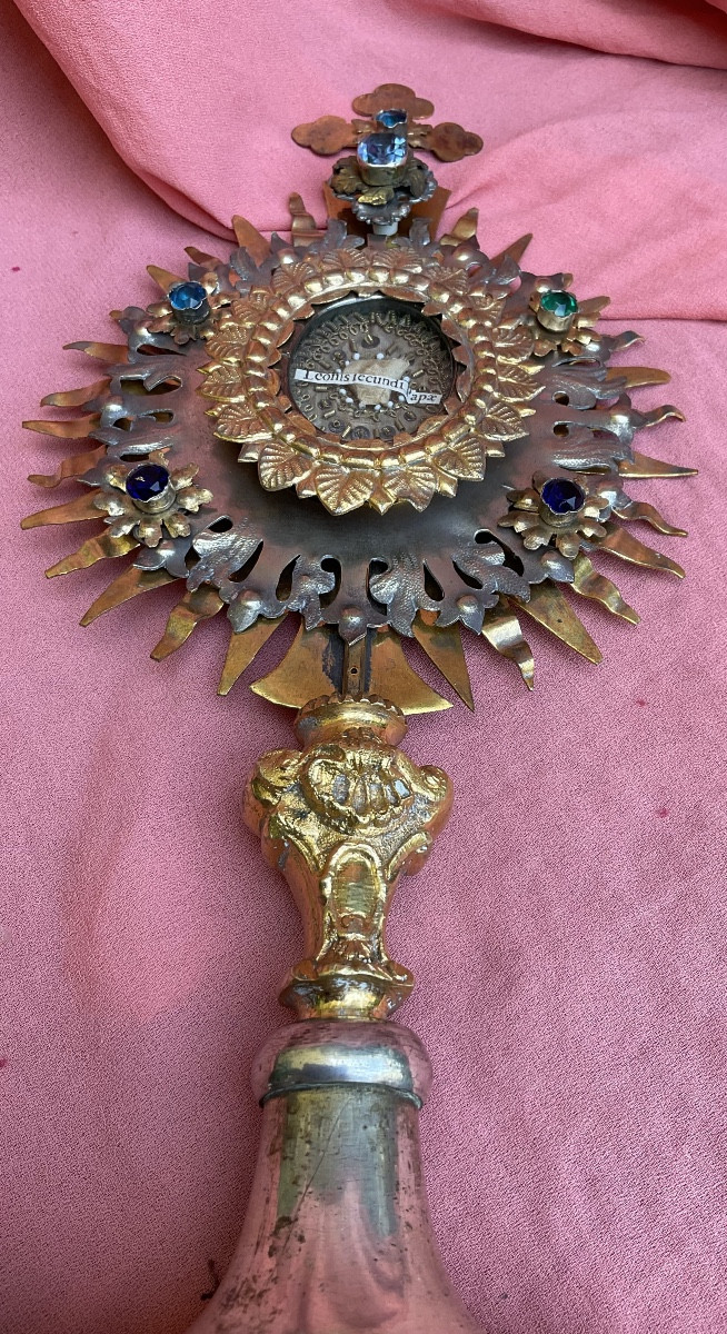 Monstrance- Reliquaire Du Pape Léon II, en Mètal argenté et doré, Autriche début XIXeme siècle -photo-2