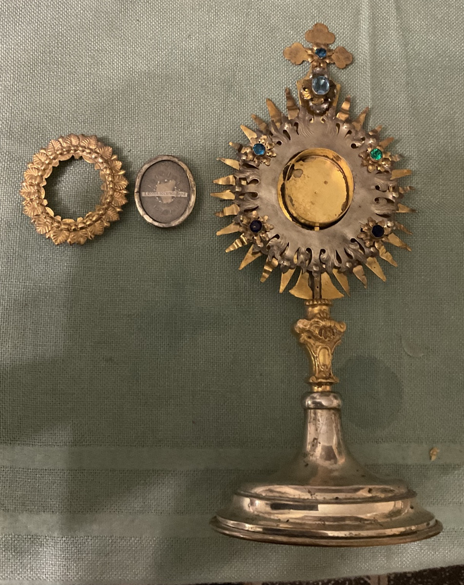 Monstrance- Reliquaire Du Pape Léon II, en Mètal argenté et doré, Autriche début XIXeme siècle -photo-4