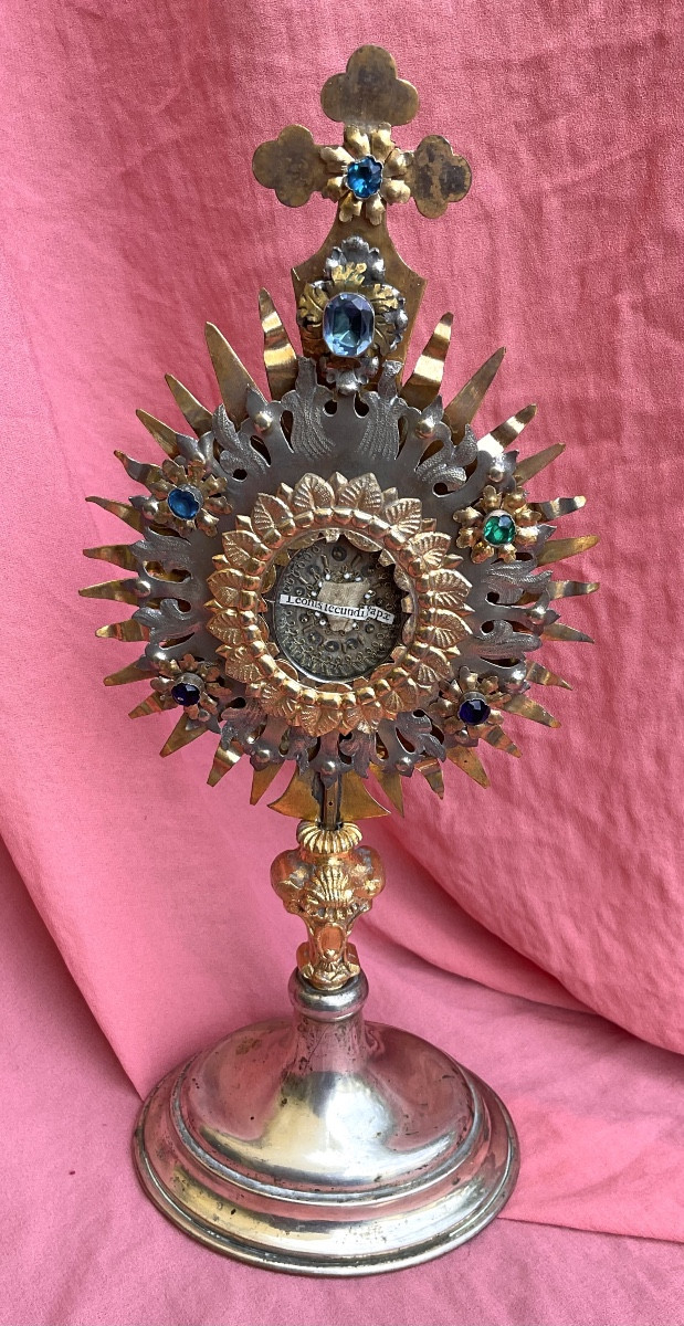 Monstrance- Reliquaire Du Pape Léon II, en Mètal argenté et doré, Autriche début XIXeme siècle 