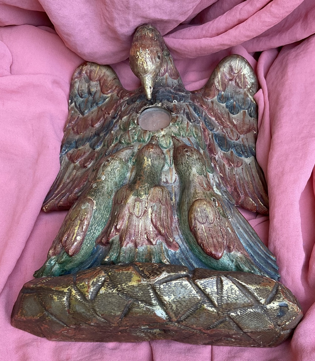 Pelican Feeding Its Chicks With Its Own Blood, Carved, Painted, And Gilded Wood, 18th-century Spain-photo-2