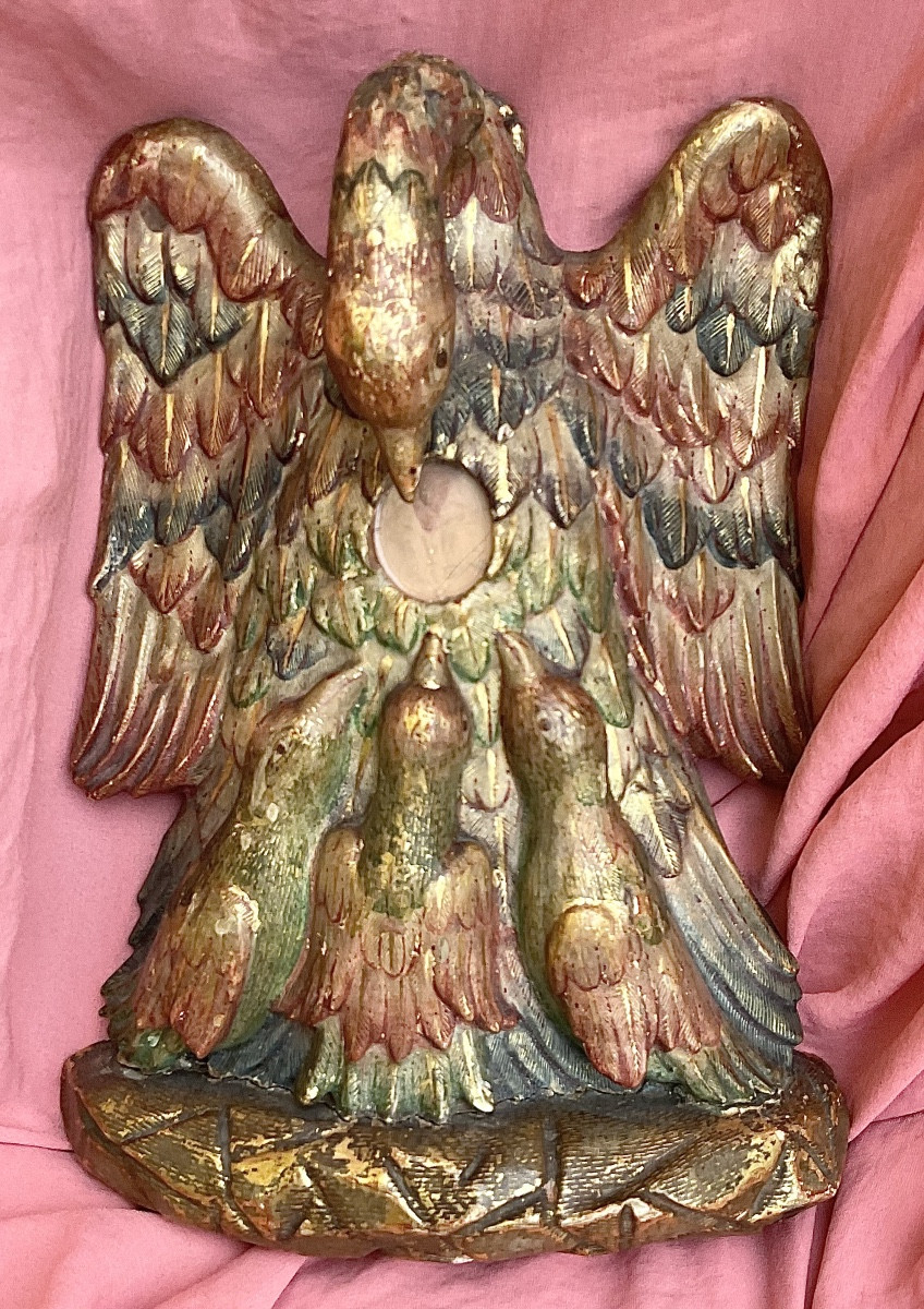 Pelican Feeding Its Chicks With Its Own Blood, Carved, Painted, And Gilded Wood, 18th-century Spain