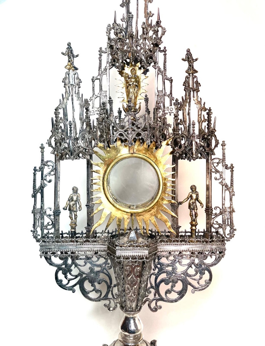 Grande  Monstrance ( Custodia ) en Argent massif et partiellement doré, Espagne environ 1600-photo-3