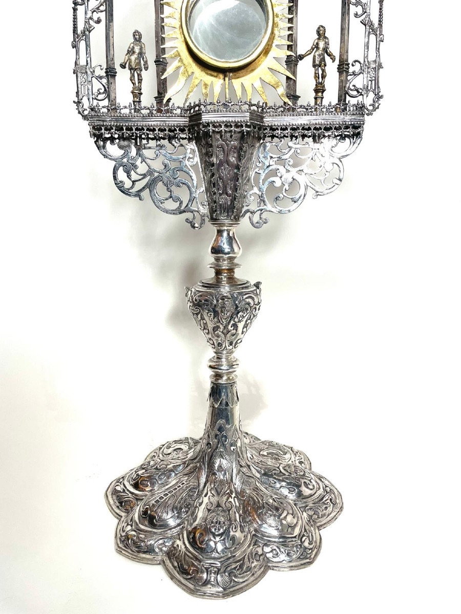 Grande  Monstrance ( Custodia ) en Argent massif et partiellement doré, Espagne environ 1600-photo-2