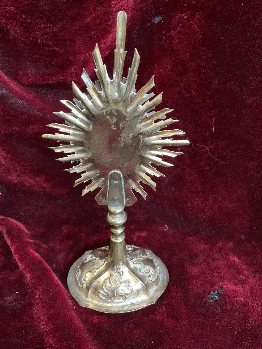 Monstrance - Reliquaire «  Saint Augustin «  en Cuivre doré et Argent de Style Baroque.-photo-3