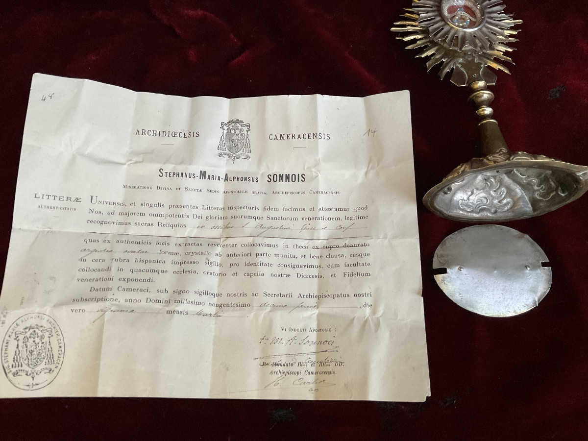 Monstrance - Reliquaire «  Saint Augustin «  en Cuivre doré et Argent de Style Baroque.-photo-2