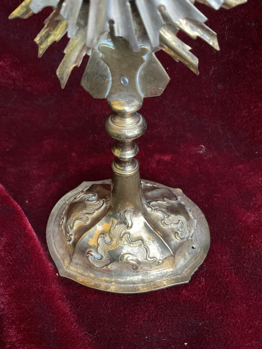 Monstrance - Reliquaire «  Saint Augustin «  en Cuivre doré et Argent de Style Baroque.-photo-4