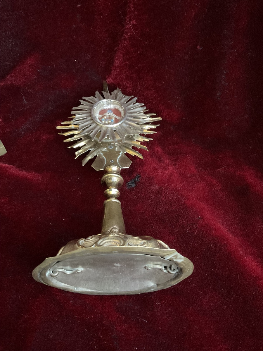 Monstrance - Reliquaire «  Saint Augustin «  en Cuivre doré et Argent de Style Baroque.-photo-5