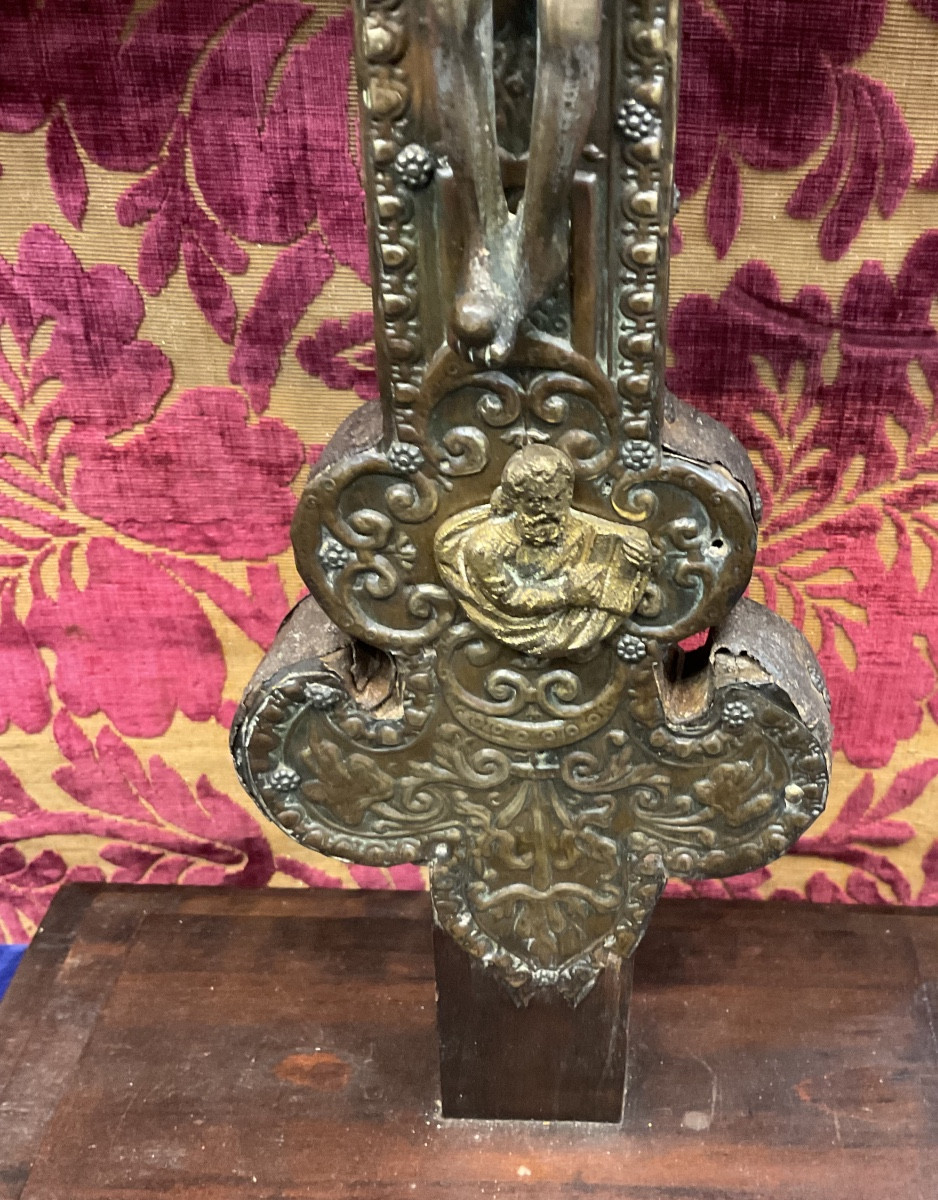 Croix de Procession , Cuivre repoussé, ciselé , anciennement argenté, Espagne ou Italie, XVème -photo-2