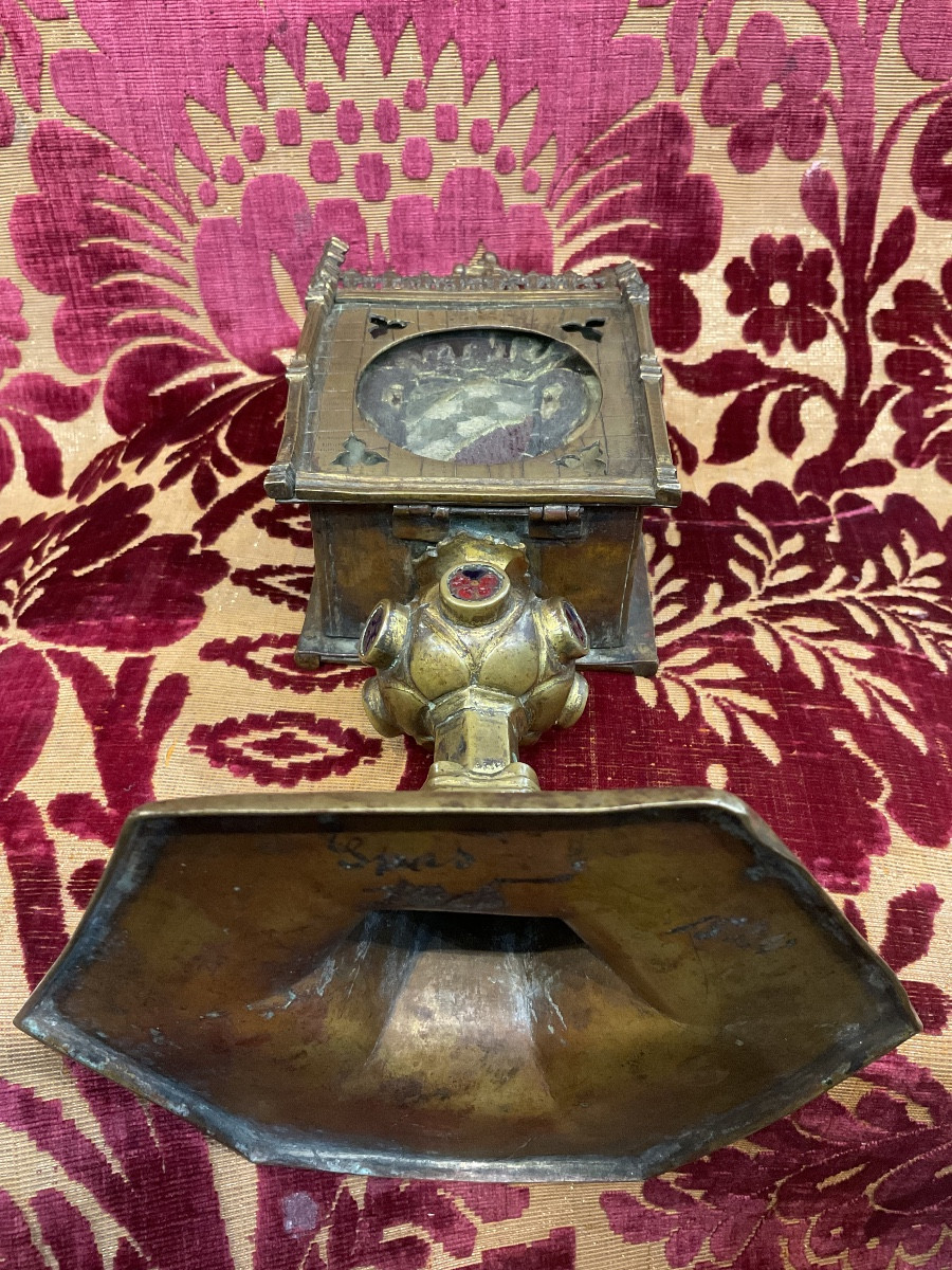 Reliquary Shrine In The Form Of A Monstrance, Gilded Copper, Repoussé, Engraved, Limoges, 15th Century -photo-2