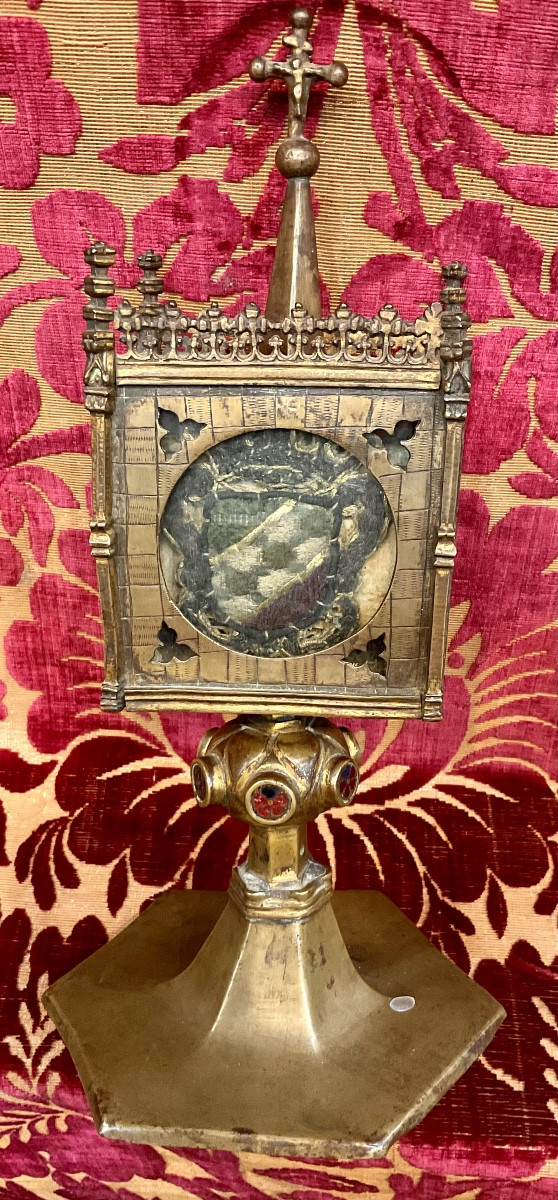 Reliquary Shrine In The Form Of A Monstrance, Gilded Copper, Repoussé, Engraved, Limoges, 15th Century -photo-3