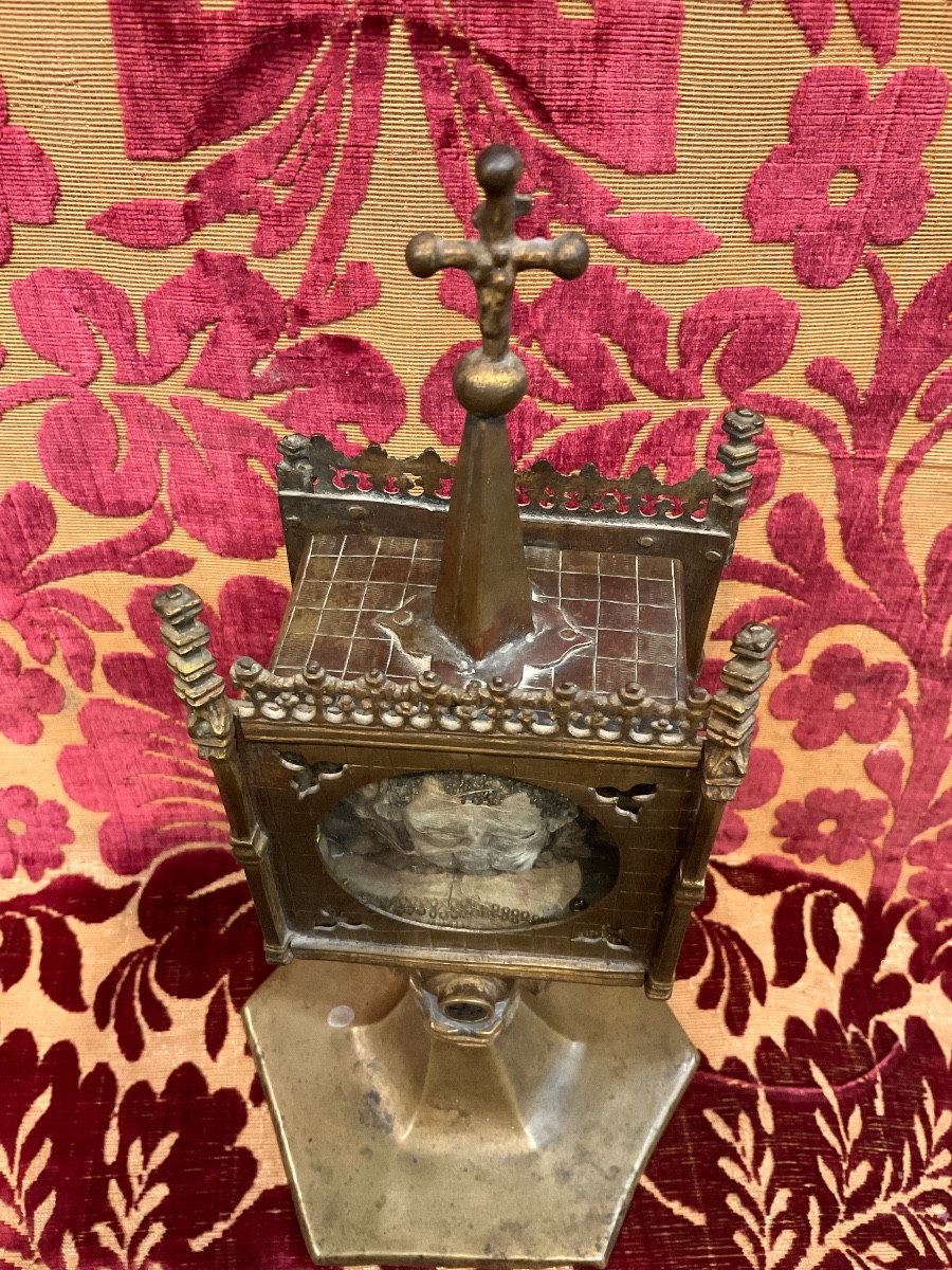 Reliquary Shrine In The Form Of A Monstrance, Gilded Copper, Repoussé, Engraved, Limoges, 15th Century -photo-3