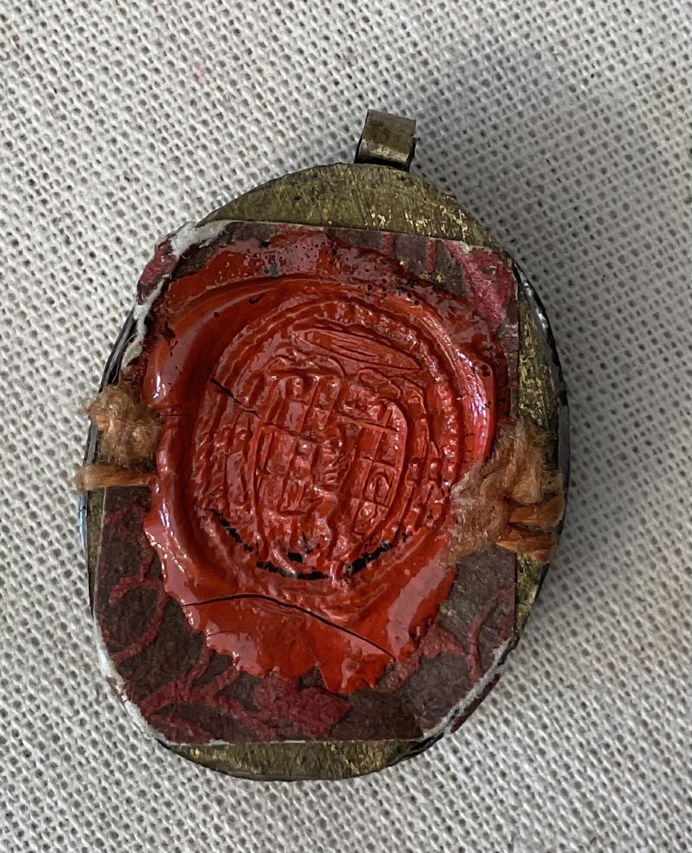 Reliquary Capsule “s.caroli Borom.” Ex Ossibus” With Authentic Episcopal Seal, Dated 1755-photo-1