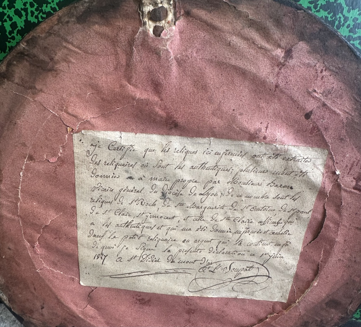 Round Reliquary Frame, Paperolles (nuns' Work) With Authentic Inscription On The Reverse, 19th Century -photo-4