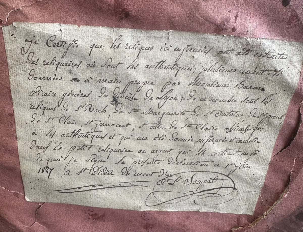 Round Reliquary Frame, Paperolles (nuns' Work) With Authentic Inscription On The Reverse, 19th Century -photo-1