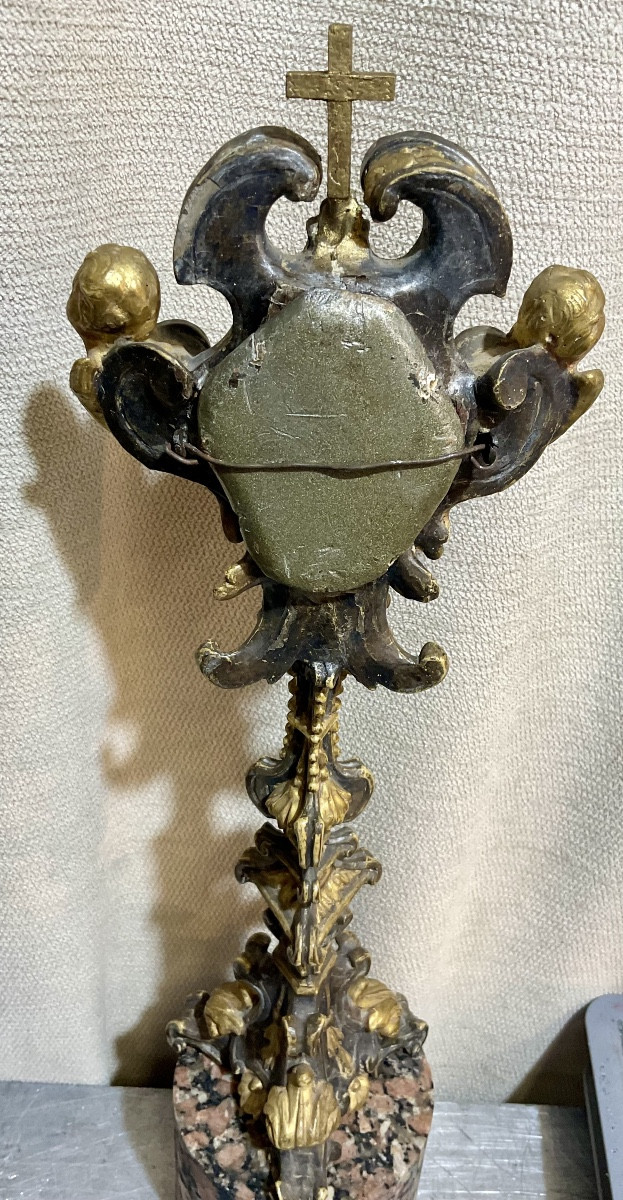 Monstrance - Reliquaire, en Bois sculpté,  de la Sainte Croix ( Theca en Argent ), Italie XVIII-photo-4