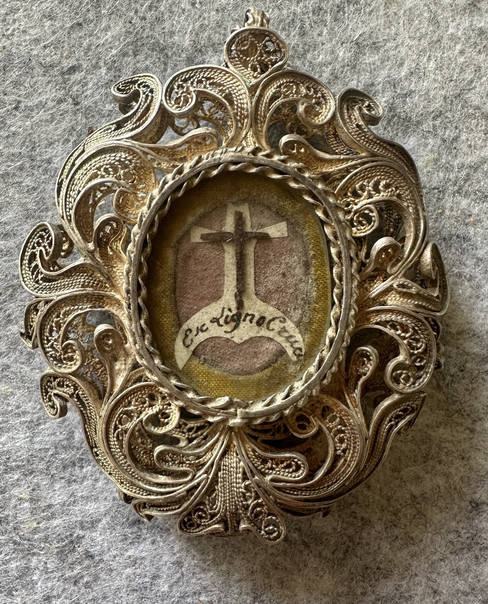 Monstrance - Reliquaire, en Bois sculpté,  de la Sainte Croix ( Theca en Argent ), Italie XVIII-photo-5