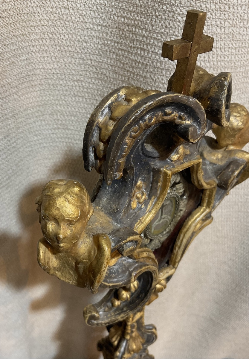 Monstrance - Reliquaire, en Bois sculpté,  de la Sainte Croix ( Theca en Argent ), Italie XVIII-photo-7
