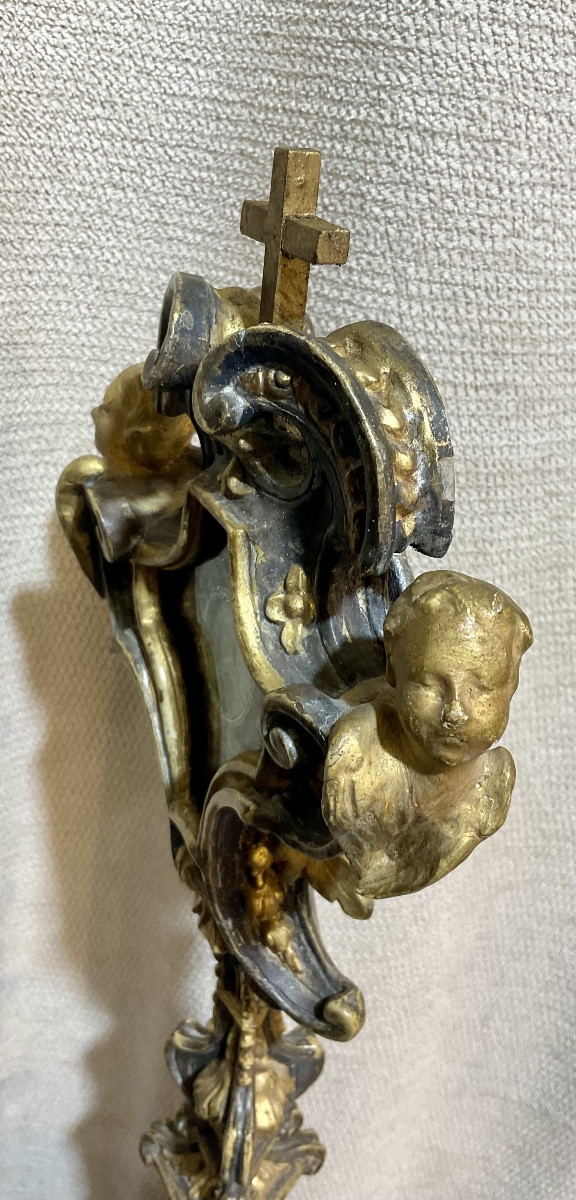 Monstrance - Reliquaire, en Bois sculpté,  de la Sainte Croix ( Theca en Argent ), Italie XVIII-photo-8