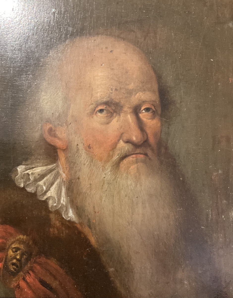 Portrait Anonyme d’un Vieux Homme ( Savant, Noble? ) Huile sur Bois, Pays -Bas , XVII/ XVIIIème-photo-2