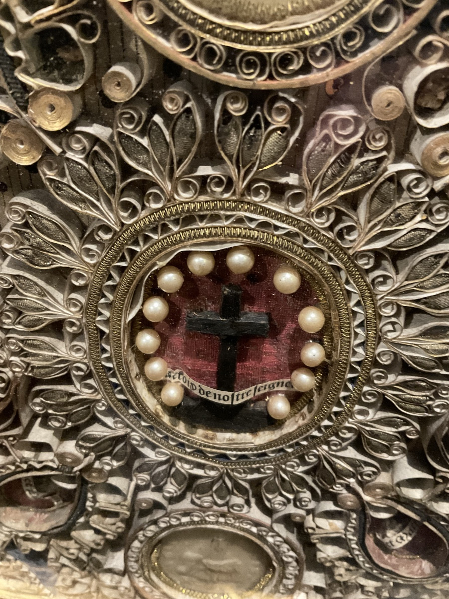 Cadre - Reliquaire à Paperolles ( Réliques de Saints, de La Vraie Croix ) Italie , fin XVIIIe-photo-3