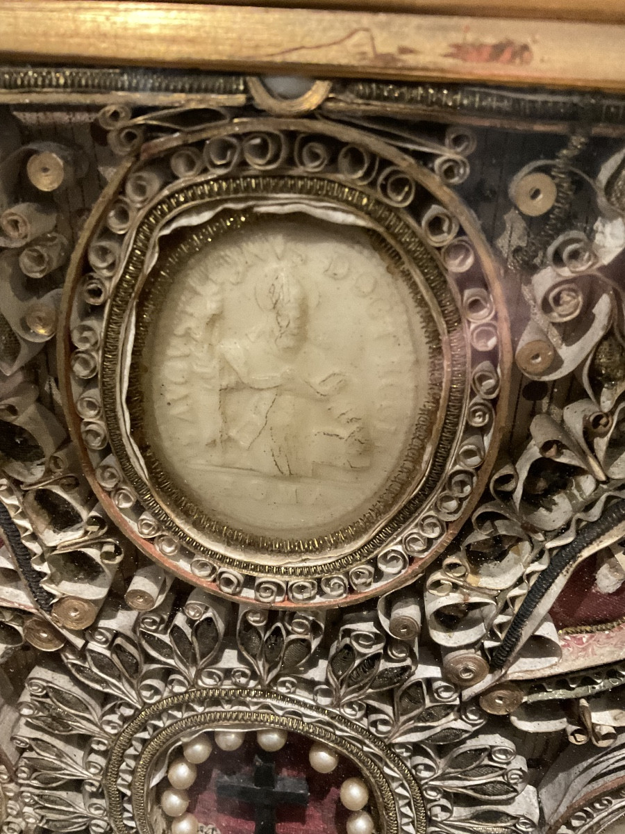 Cadre - Reliquaire à Paperolles ( Réliques de Saints, de La Vraie Croix ) Italie , fin XVIIIe-photo-1