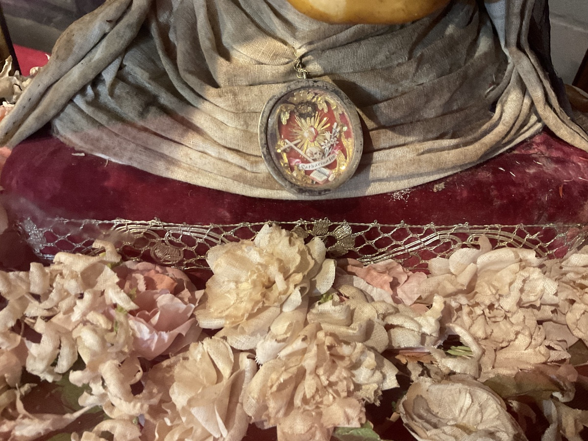 Reliquary - Showcase - Carved Wood , With Wax Bust Of Sainte Cathrin De Sienna , Sicily 1800-photo-2