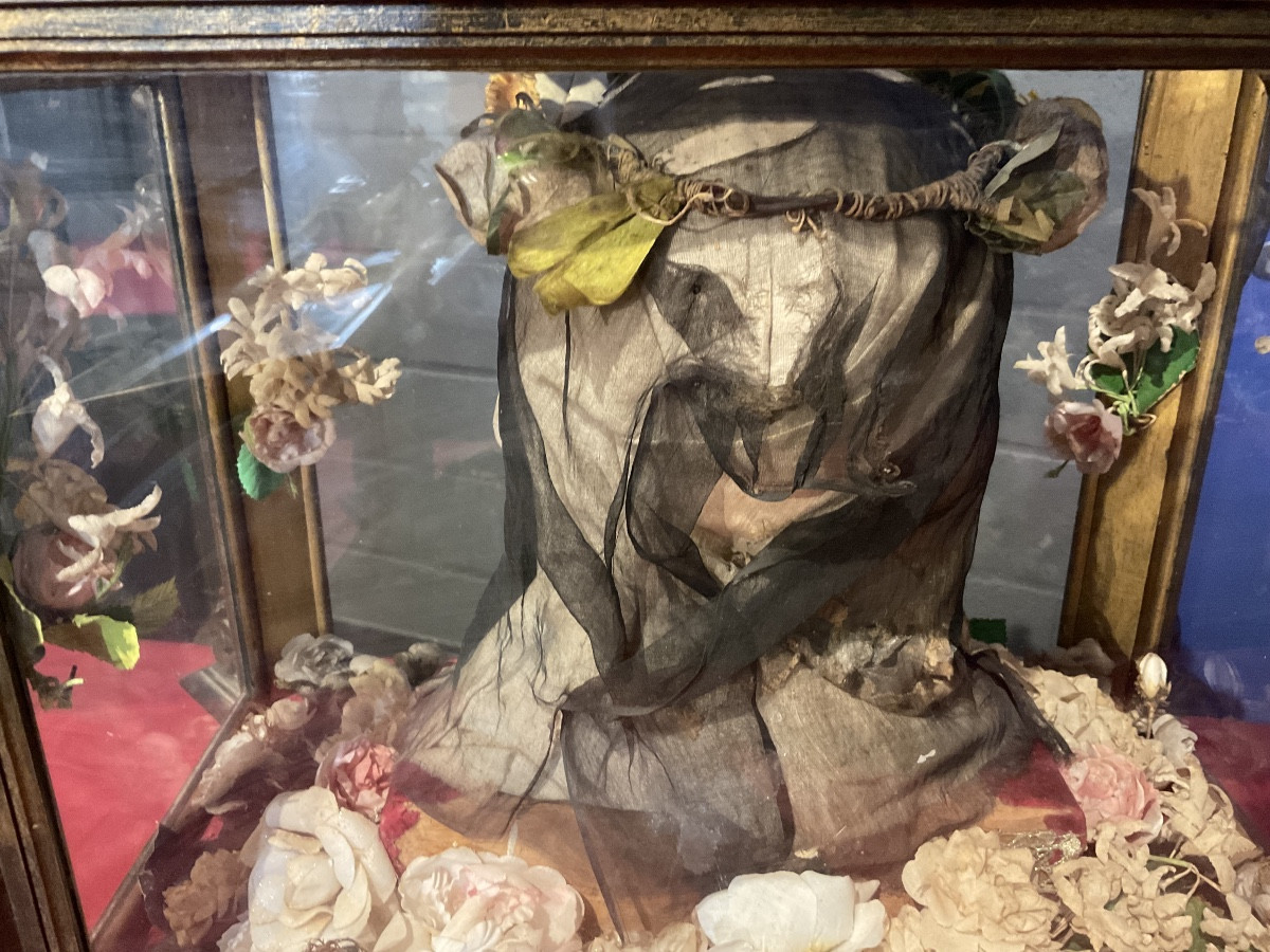 Reliquary - Showcase - Carved Wood , With Wax Bust Of Sainte Cathrin De Sienna , Sicily 1800-photo-1